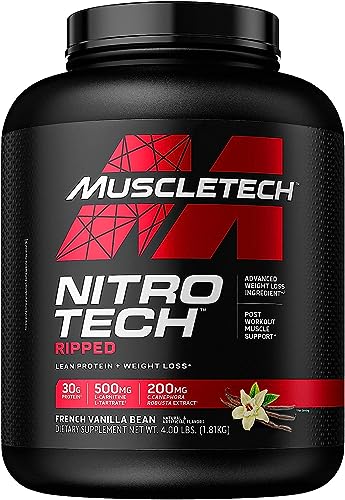 MuscleTech Performance Series Nitro Tech Ripped|30g Protein|Protein Powder for Lean Muscle Gain|Sports Nutrition | 4 lbs (1.81 Kg) | French Vanilla Swirl Flavour