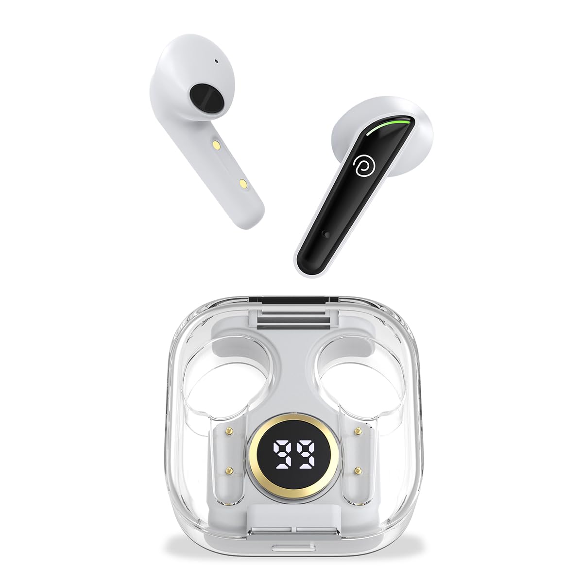 PTron Newly Launched Bassbuds Nyx in-Ear Wireless Headphone, Immersive Audio, BT5.1, Stereo Calls, 50ms Movie Mode, Touch Control TWS Earbuds, Digital Case, Type-C Fast Charging & IPX4 (White/Black)