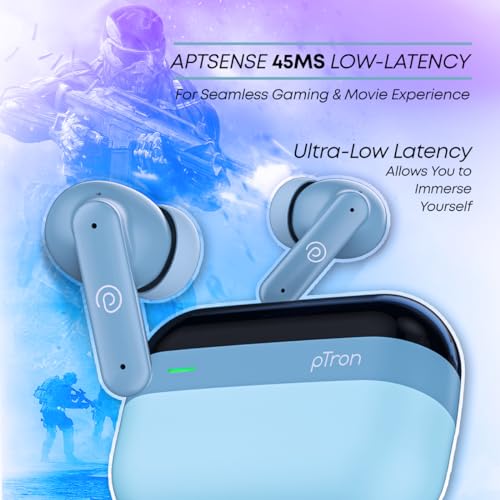 pTron Newly Launched Zenbuds 1 ANC Earbuds, 28dB Active Noise Cancellation TWS, Quad Mic TruTalk ENC Calls, 60Hrs Playtime, 45ms Game/Movie Mode & in-Ear Bluetooth 5.3 Wireless Headphones (Blue)