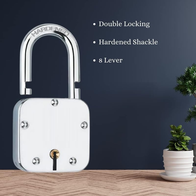 VANSON Atoot 65 mm Lock and Keys | Hardened Shackle Padlock | Home Metal Body | Double Locking | 8 Steel Lever |3 Keys | Silver Finsih | Made in India | P5