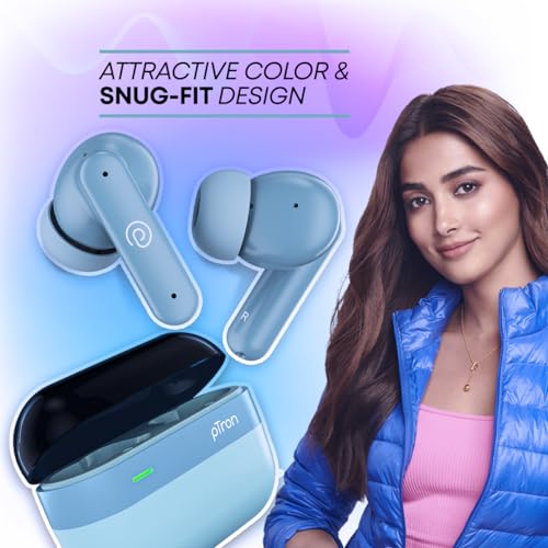 pTron Newly Launched Zenbuds 1 ANC Earbuds, 28dB Active Noise Cancellation TWS, Quad Mic TruTalk ENC Calls, 60Hrs Playtime, 45ms Game/Movie Mode & in-Ear Bluetooth 5.3 Wireless Headphones (Blue)