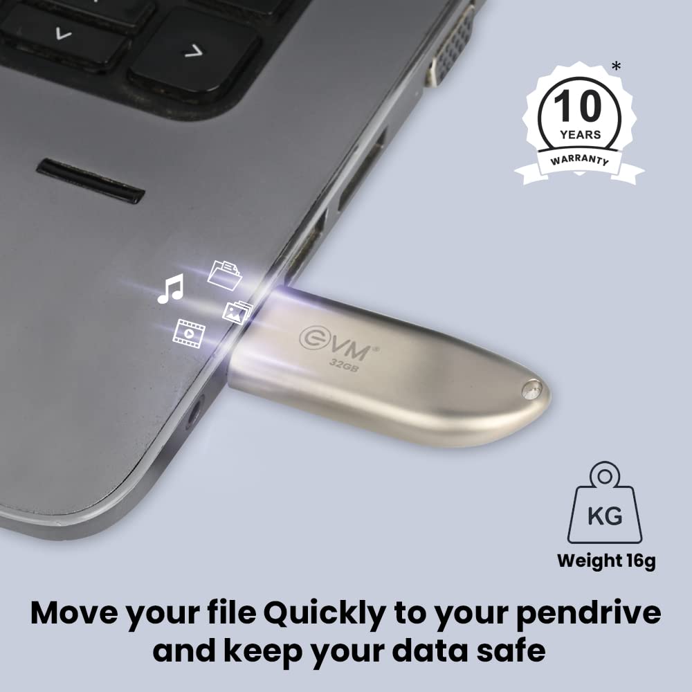 EVM EnStore+ 32GB Metal USB 3.2 Pendrive - High Performance with up to 100MB/s Read - Durable Metal Casing - Ideal for Fast Data Transfer and Storage Solution - 10 Year Warranty - (EVMPD3.2/32GB)