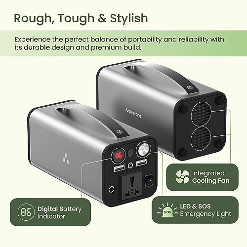 Ambrane 200W Portable Power Station Generator Perfect for Camping, Road Trips, Emergency Power, and More with Power Socket, 2 USB A, 1 DC, and 1 AC Port with LED light (Powerhub 200)