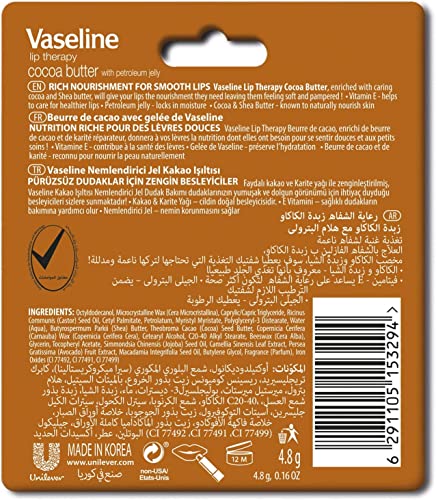 Vaseline Lip Care Cocoa Butter Rich Nourishment, 4.8 gm