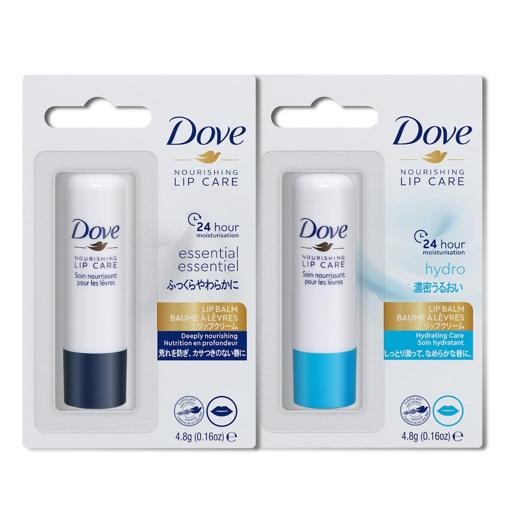 Dove Essential Nourishing Lip Care & Hydro Nourishing Lip Care, Longlasting Lip Balm, 24 Hr Hydration, Imported, 4.8g, PO2, Blue