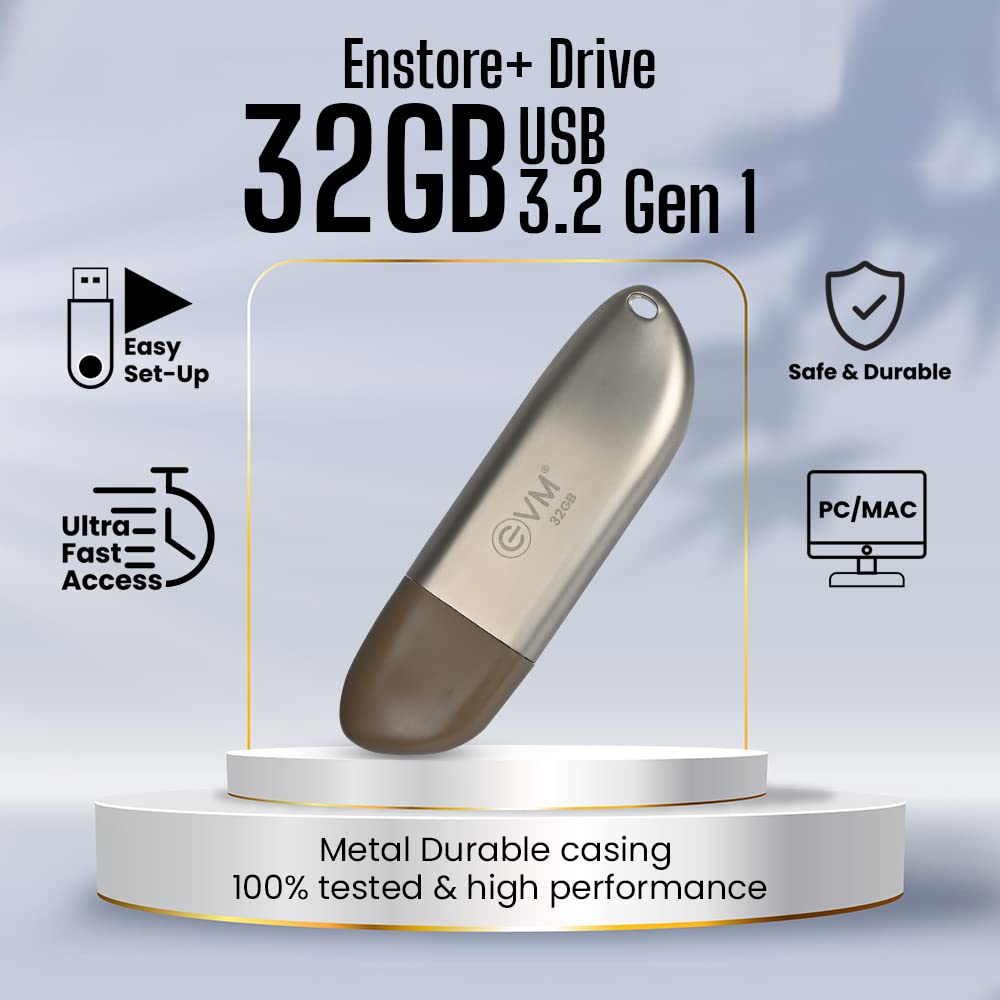 EVM EnStore+ 32GB Metal USB 3.2 Pendrive - High Performance with up to 100MB/s Read - Durable Metal Casing - Ideal for Fast Data Transfer and Storage Solution - 10 Year Warranty - (EVMPD3.2/32GB)