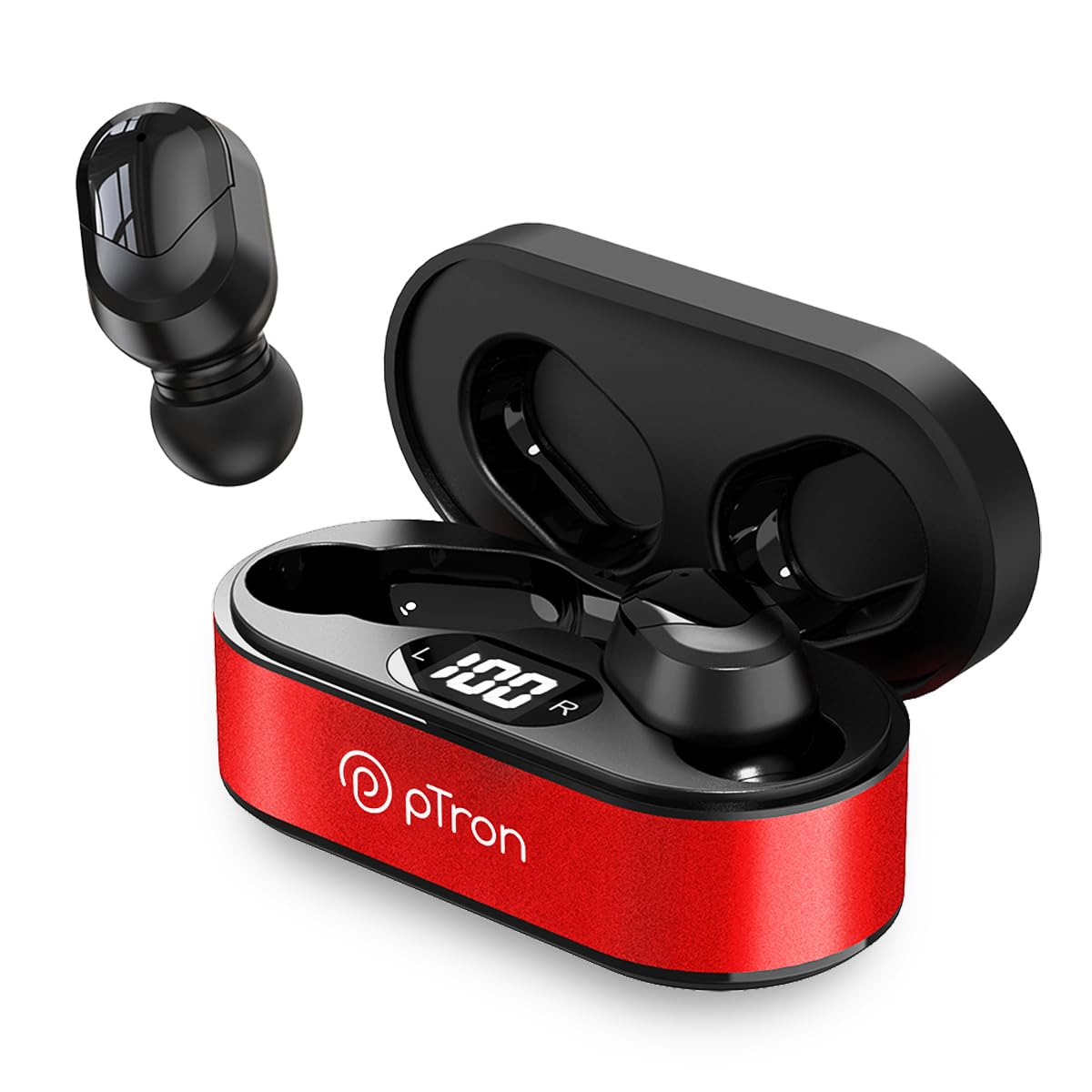 pTron Bassbuds Plus in-Ear TWS Earbuds with HD Mics, Bluetooth 5.0 Headphones with Immersive Sound, Stereo Calls, 28Hrs Playtime, Voice Assist Ready, IPX4 Water Resistant & Fast Charge (Raging Red)