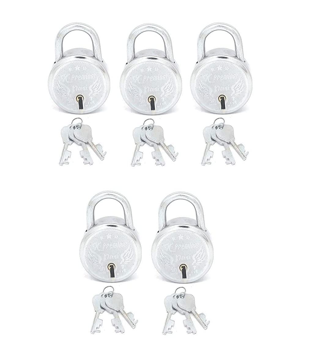 Smart Shophar Steel X-Premium Padlock 50 MM Silver, Pack of 5, with 3 Keys/Multipurpose Hardened Shackle Padlock for Door, Gate, Shutter and Home/Drill Resistant Body