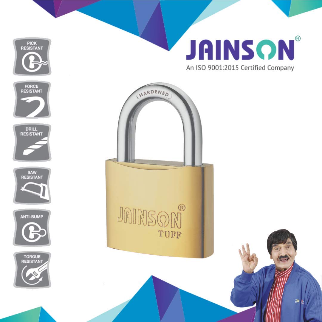 Jainson Locks Tuff Brass Plated Padlock (63mm) (Double Locking & Hardened Shackle) with 3 Cylindrical Keys