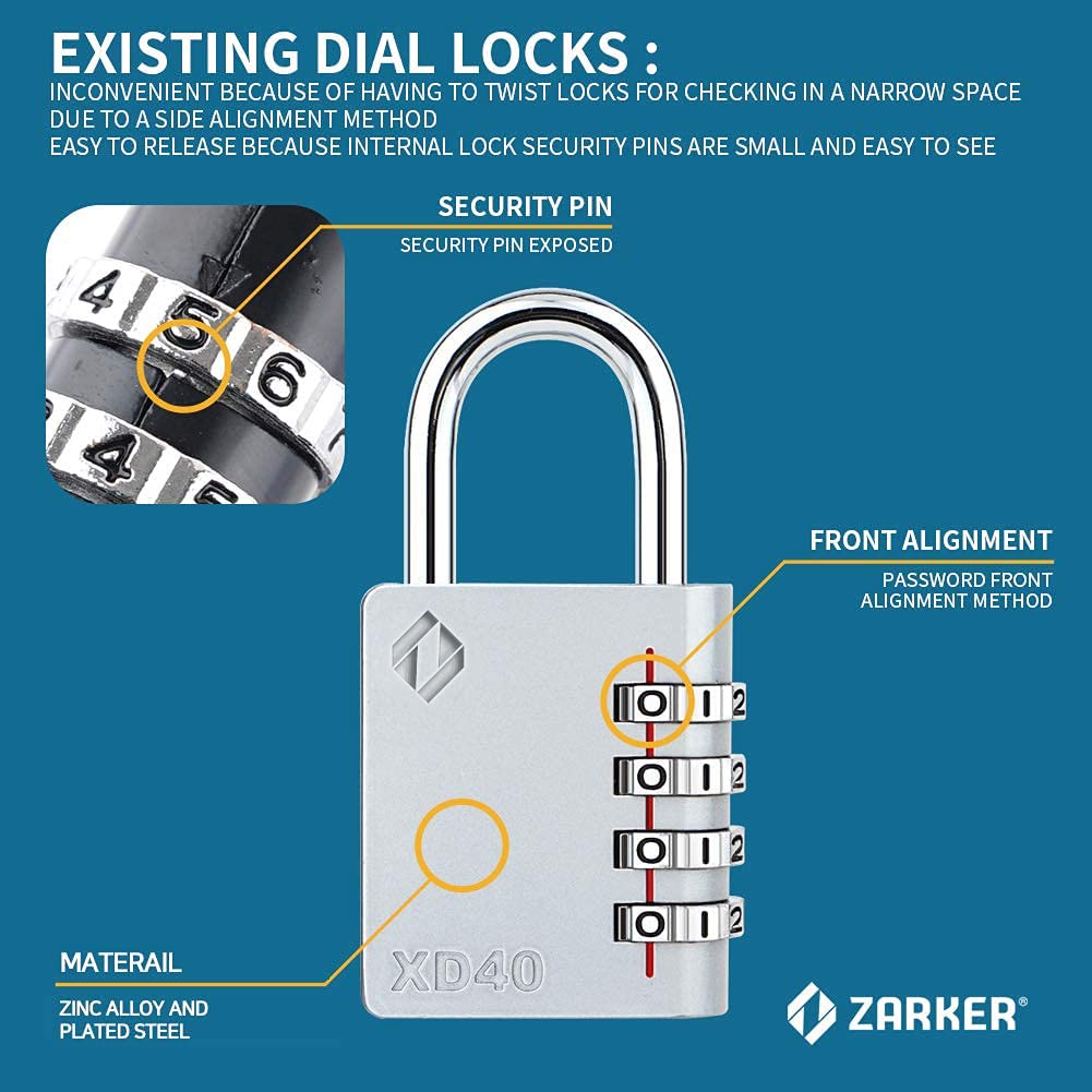[ZARKER XD40] 4 Digit Combination Lock for Gym,Sports&Family use Locker (Pink)