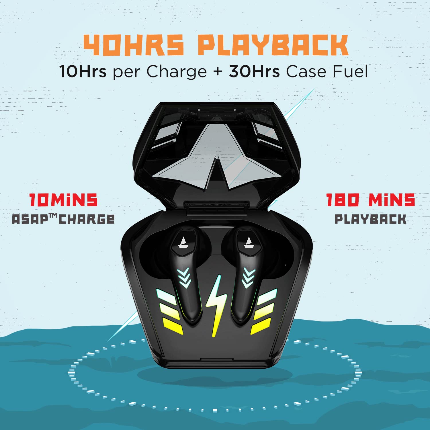 boAt Airdopes 190 TWS Earbuds with Beast? Mode(50ms) for Gaming, 40H Playtime, Breathing LEDs, Quad Mics ENx? Tech, ASAP? Charge & BTv5.3(Black Sabre)