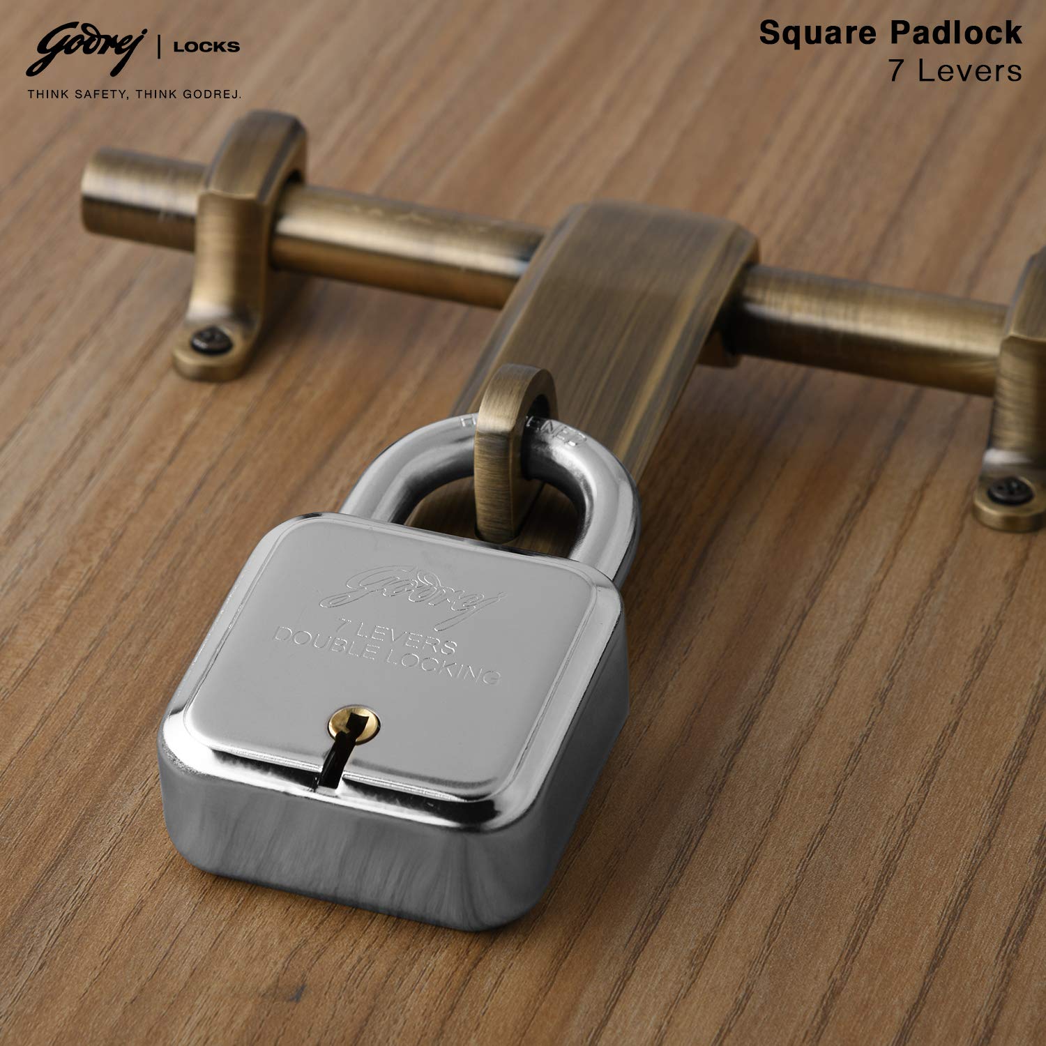 Godrej Locks I Square 7 levers 60 mm I 4 Keys I Padlock for Main Door I Gate Lock I for Tool Box, Shutters, Shops & Offices I Strong Hardended Corrosion Resistant Shackle I Steel Finish (Pack of 2)