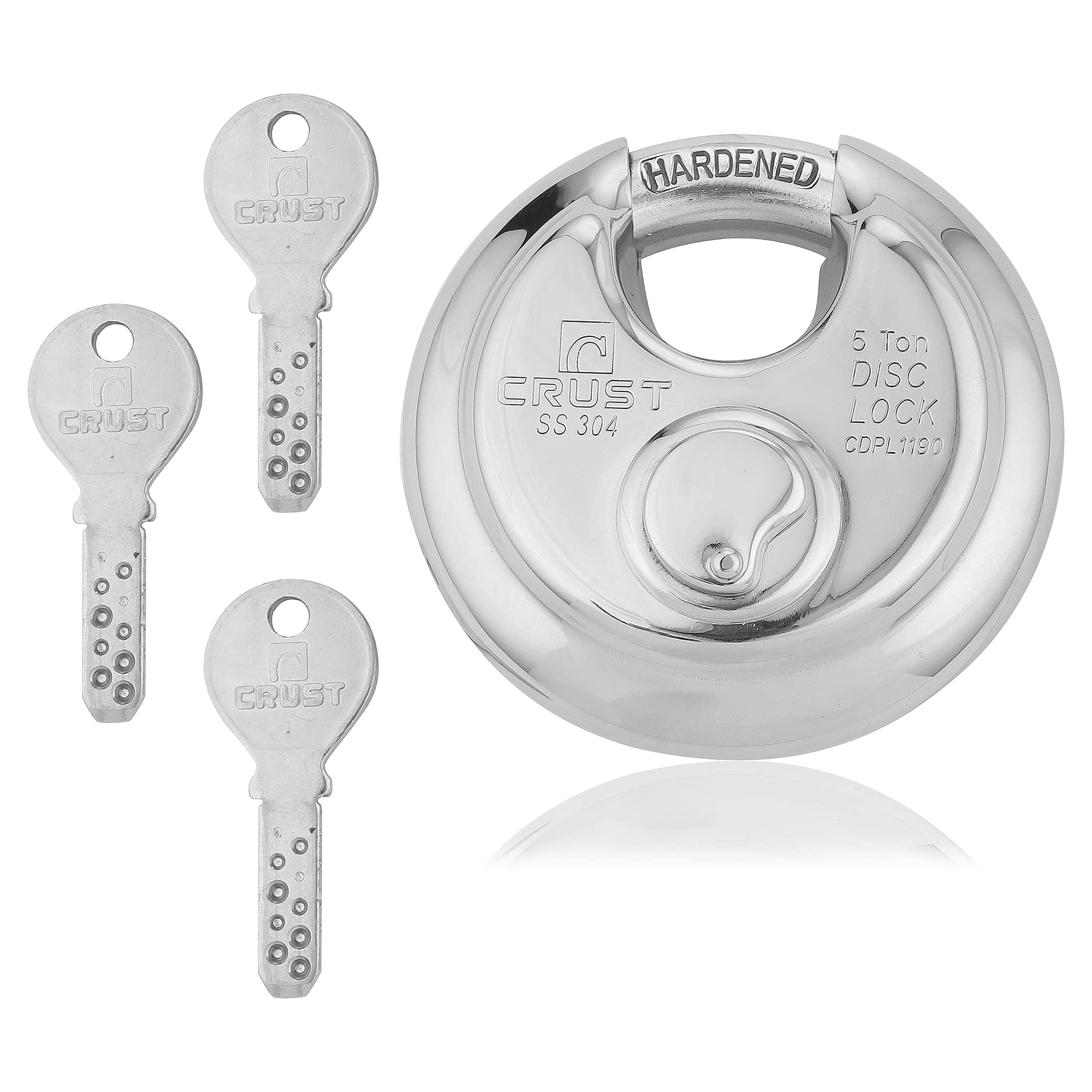 Crust Disc Pad Lock - 3 Keys (Large) 90MM Silver, Stainless Steel