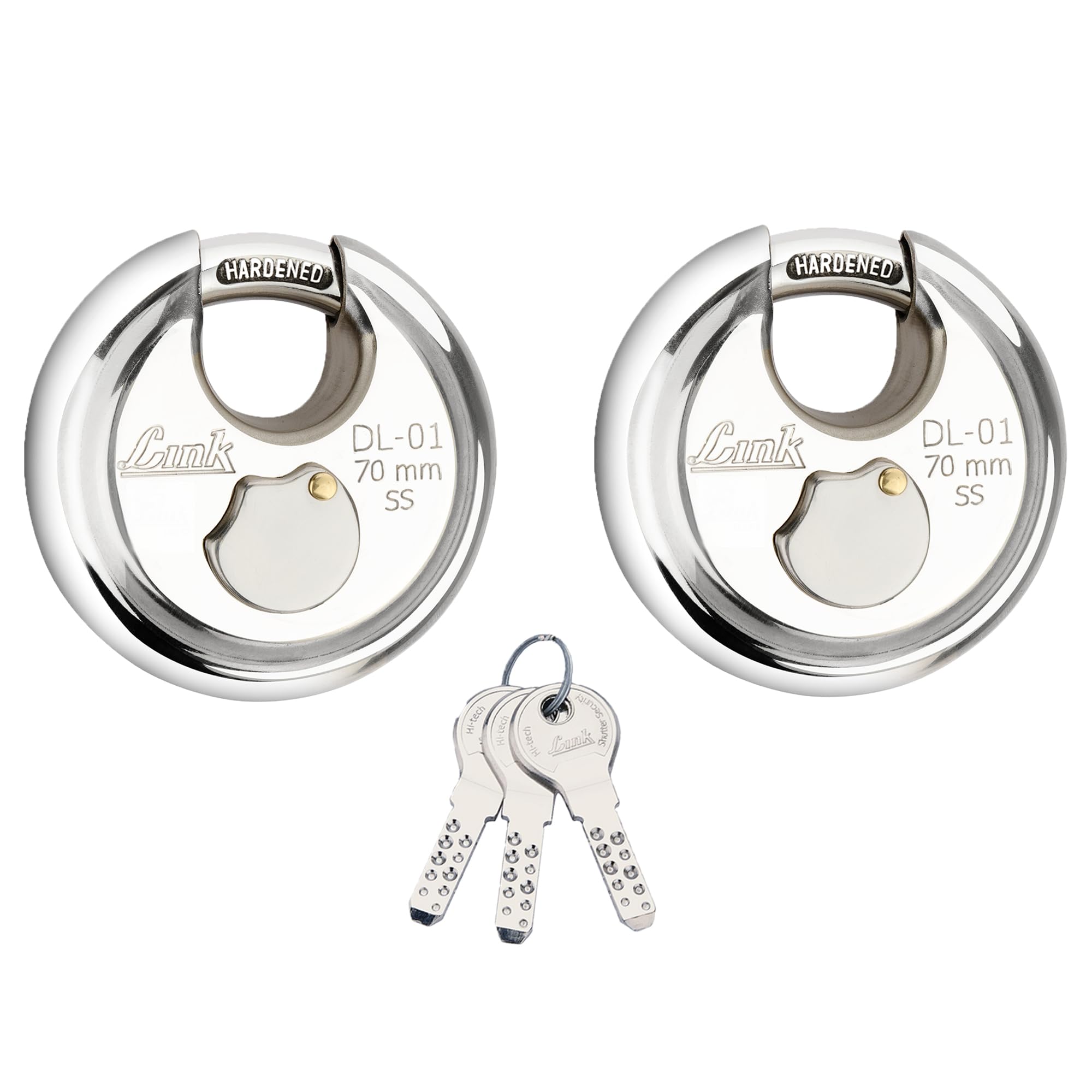 Link Disc Lock 70mm Round Padlock Hardened Shackle I with 3 Common Keys I Padlock for Main Door I Gate Lock I Lock for Shutters I Common Key Lock Set (Silver,Pack of 2)