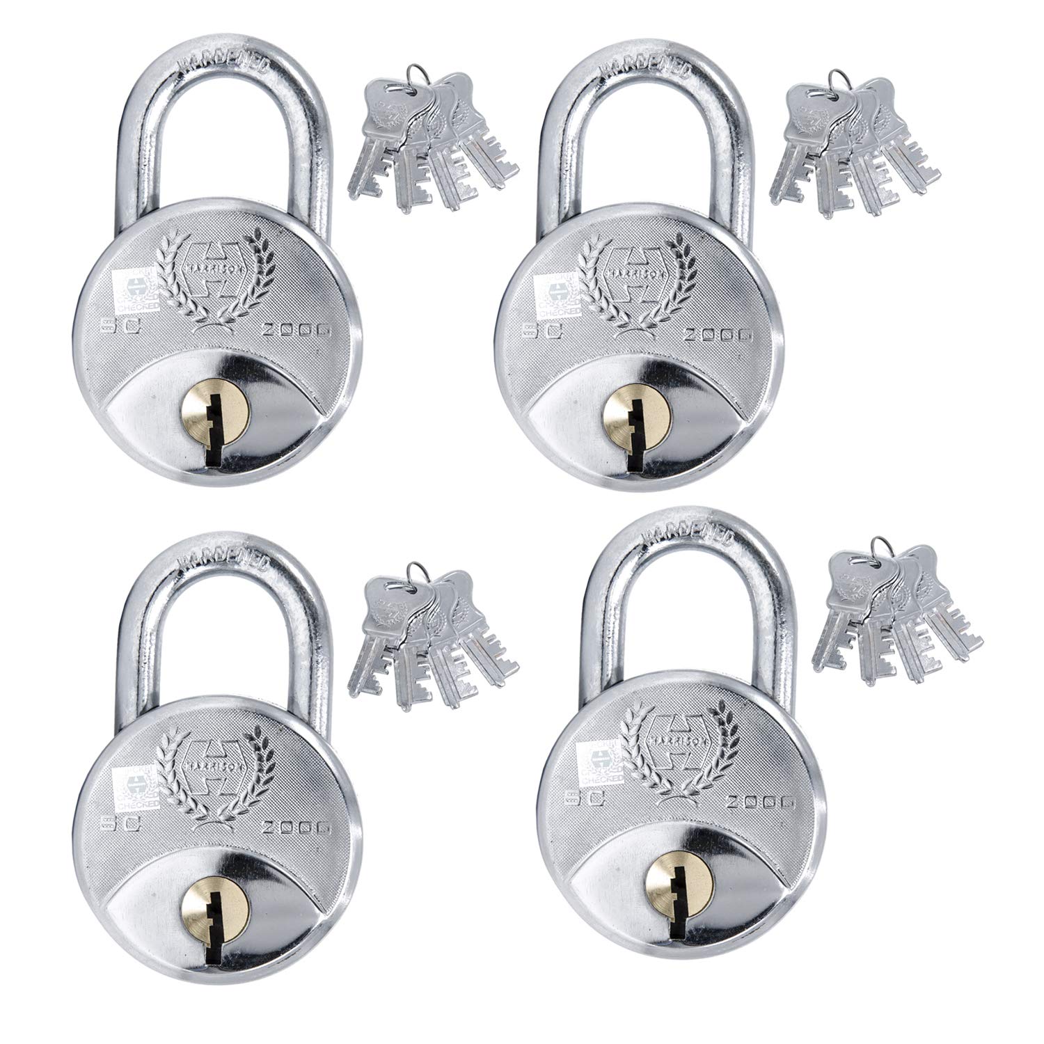 Harrison SC-2000-0536_PK 4 Iron 8 Levers Padlock with 4 Keys (Pack of 4), Silver (65mm)