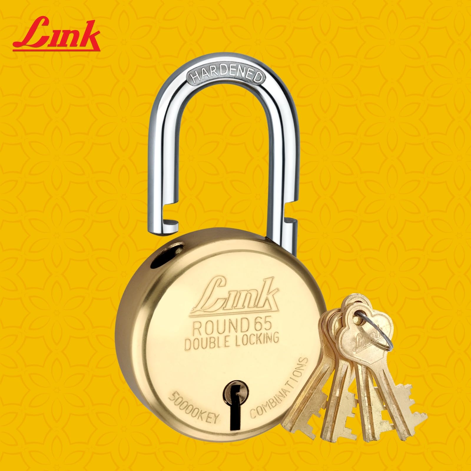 Link Exclusive Silver with Gold Festival Offer Buy Round 65 Brass Body (4 Keys) 8 Levers Padlock Get New Round 65 Free | Hardened Shackle | Double Locking | Buy 1 Get 1 Free | 15 Years Warranty.