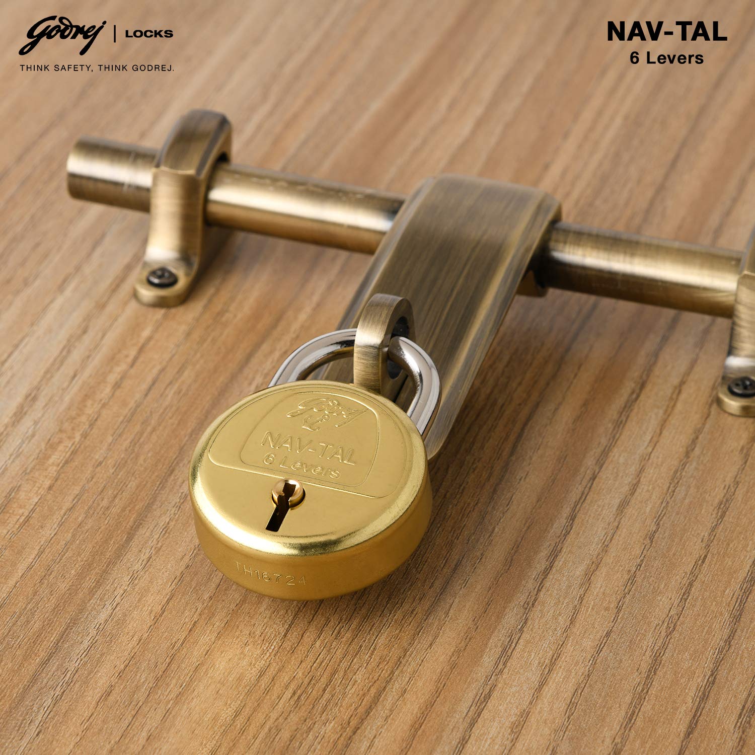 Godrej Locks Navtal 6 Levers Brass Lock with 3 Keys (Brown, Set of 1) Polished Finish