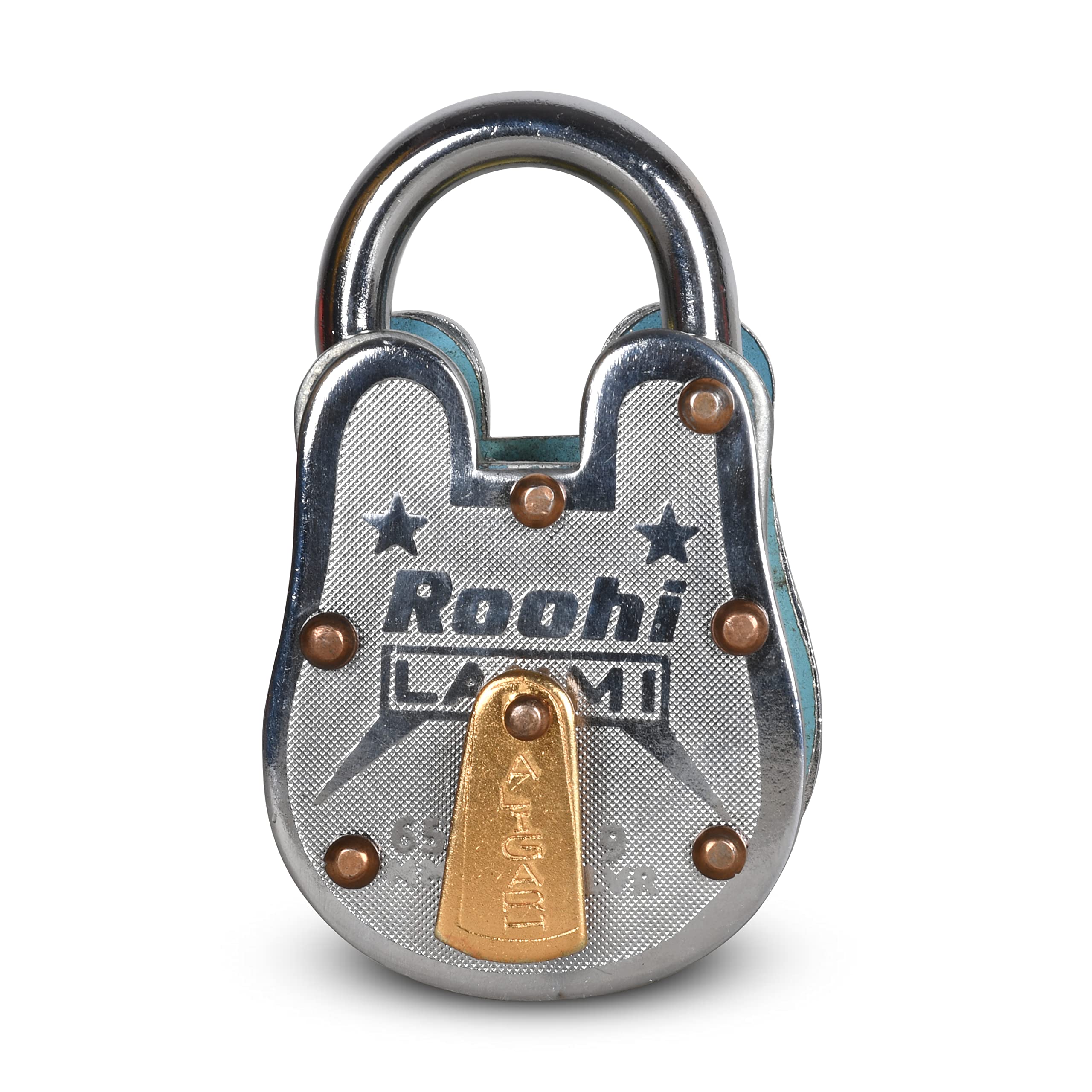 ROUND METAL Stainless Steel Antique Padlock Roohi (9 Levers 65mm Set Of 2) 9 Levers 65mm Double Locking & Key Imported Lock I Suitable Brass Antique Finish I Hudka Indor Lock And Men Door Lock Can Be Opareted Metal Locker I Entique Lock I Safty locker I D