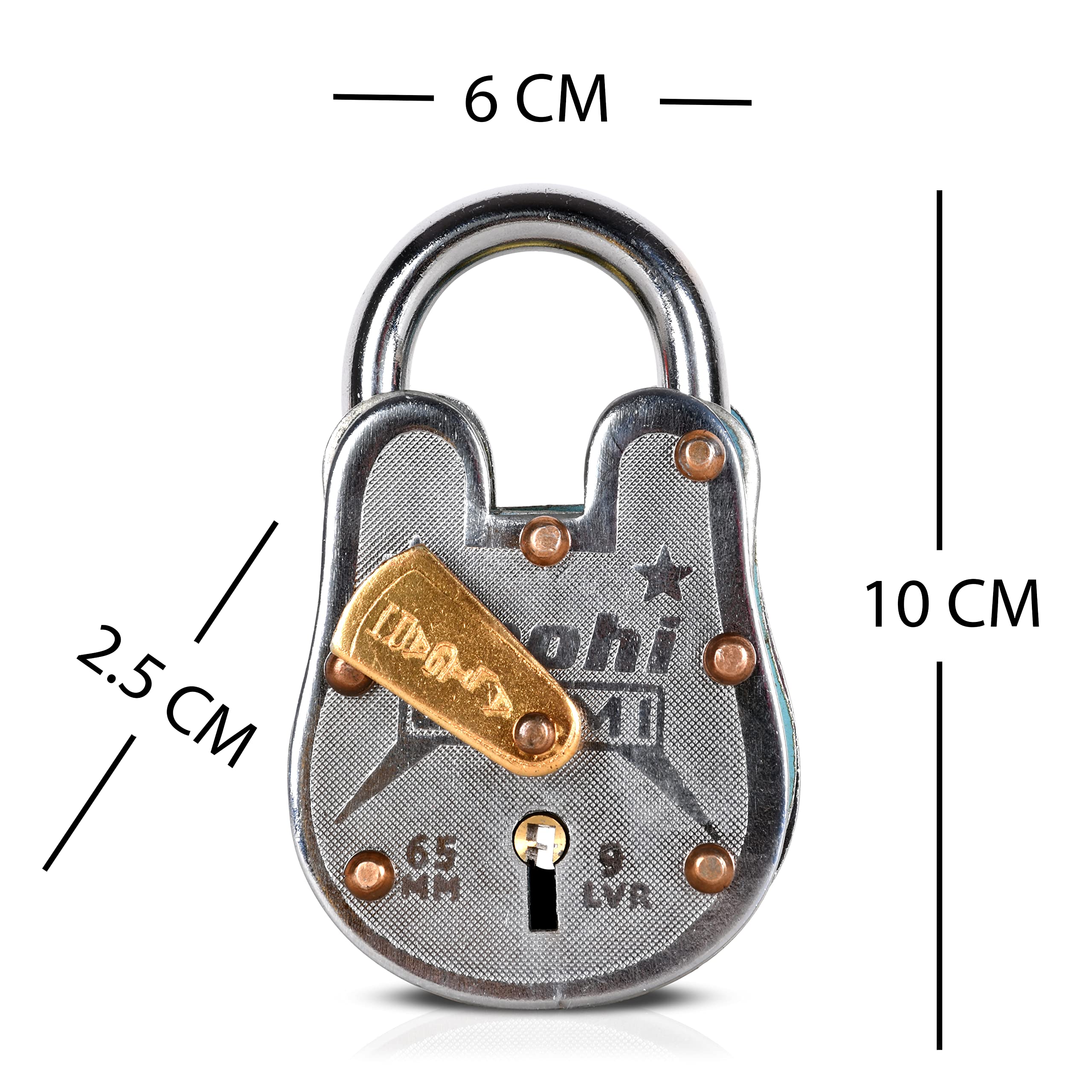ROUND METAL Stainless Steel Antique Padlock Roohi (9 Levers 65mm Set Of 2) 9 Levers 65mm Double Locking & Key Imported Lock I Suitable Brass Antique Finish I Hudka Indor Lock And Men Door Lock Can Be Opareted Metal Locker I Entique Lock I Safty locker I D