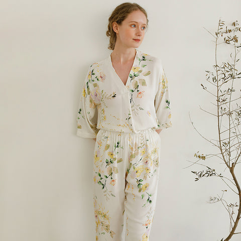 Floral Print V Neck Pajama Set