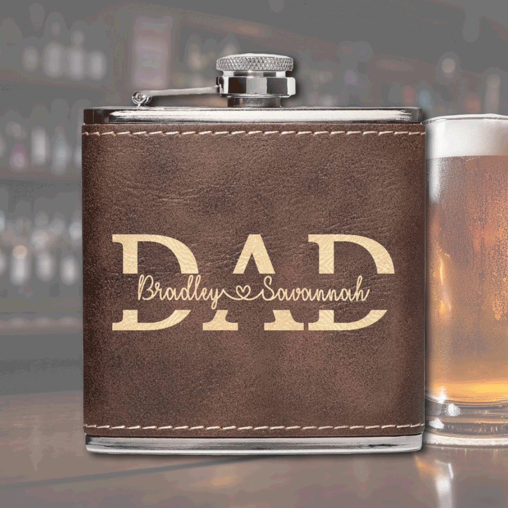 Premium Leather Flask - Dad Split Name
