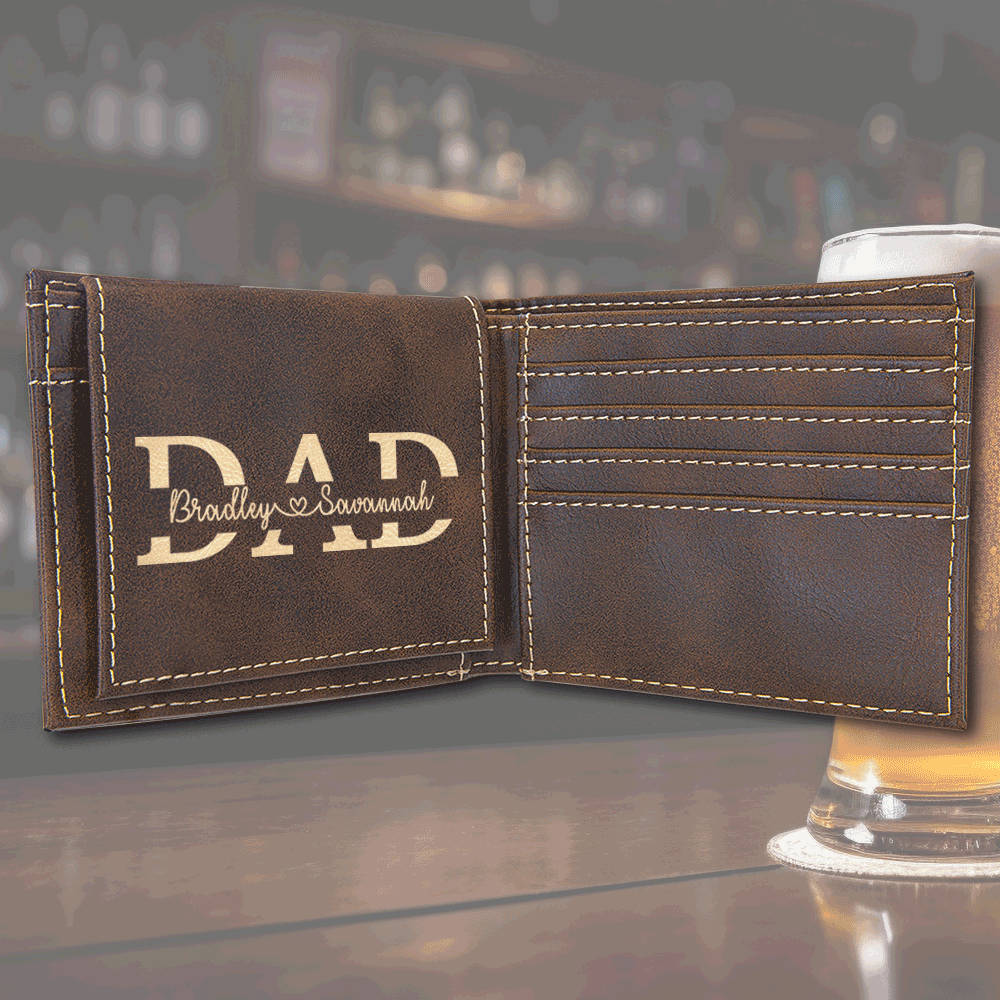 Premium Leather Bifold Wallet - Dad Split Name