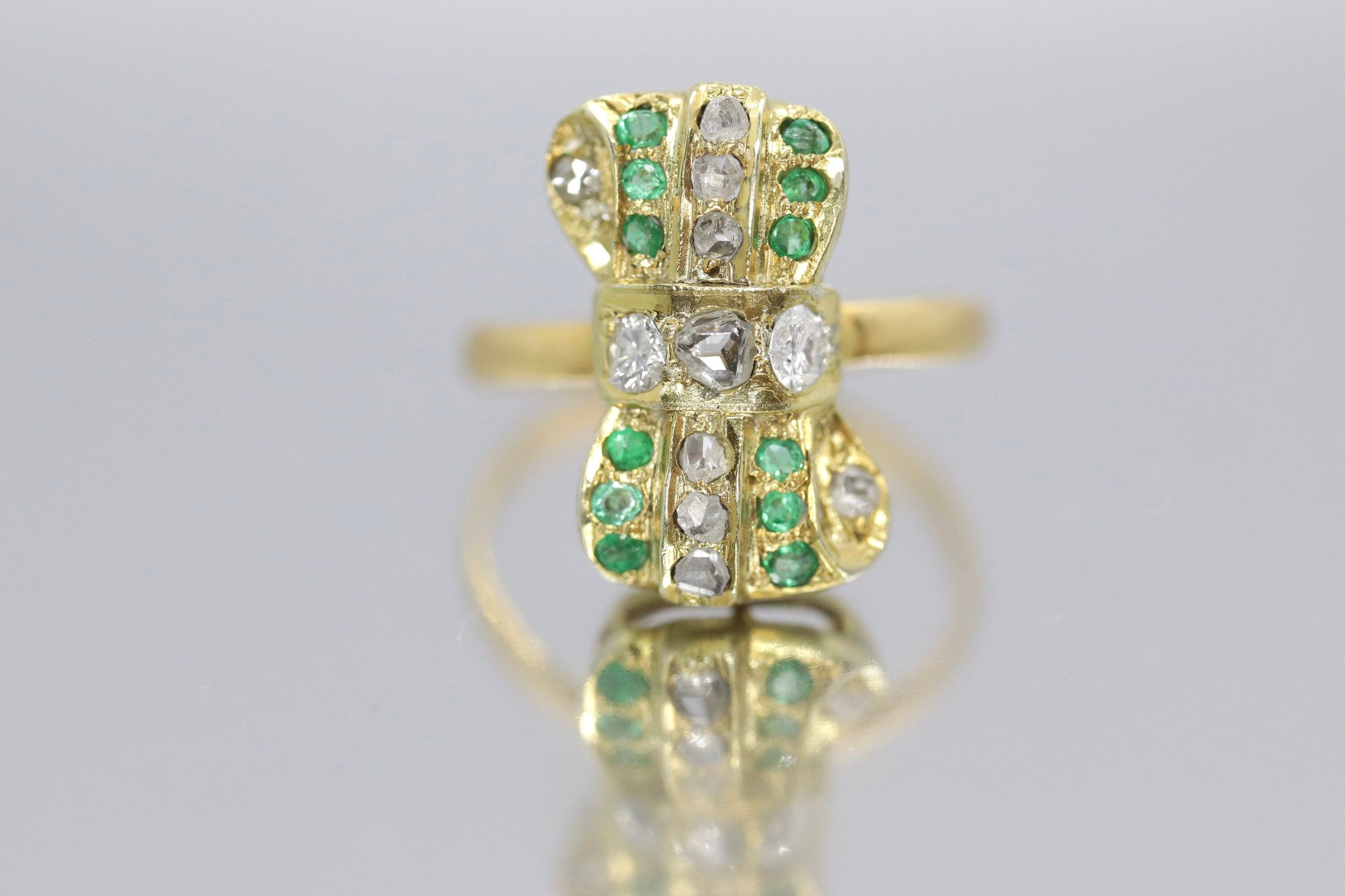 22k/10k Diamond Emerald Bow Tie Ring.