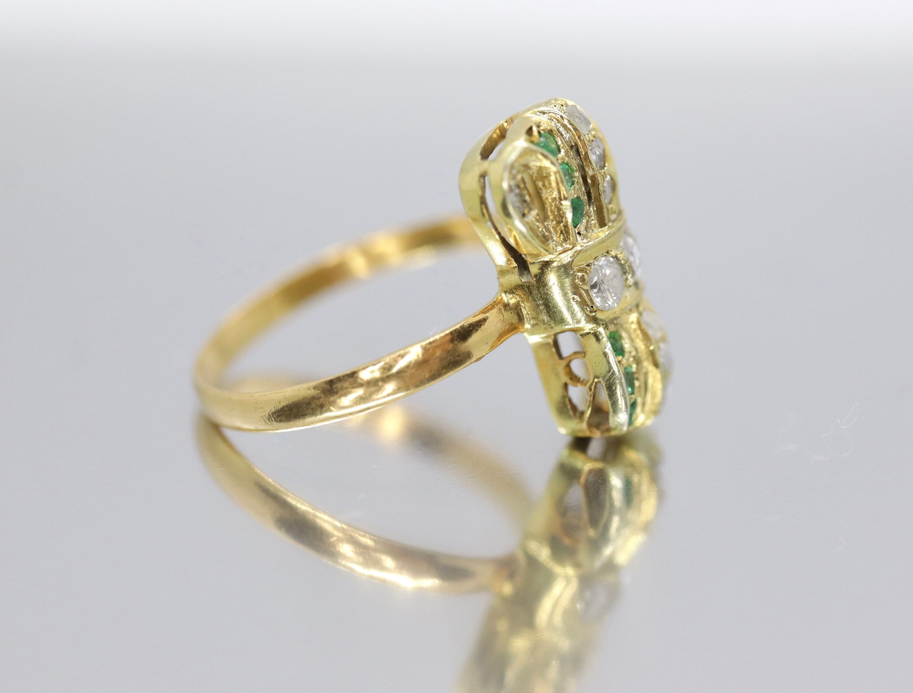 22k/10k Diamond Emerald Bow Tie Ring.