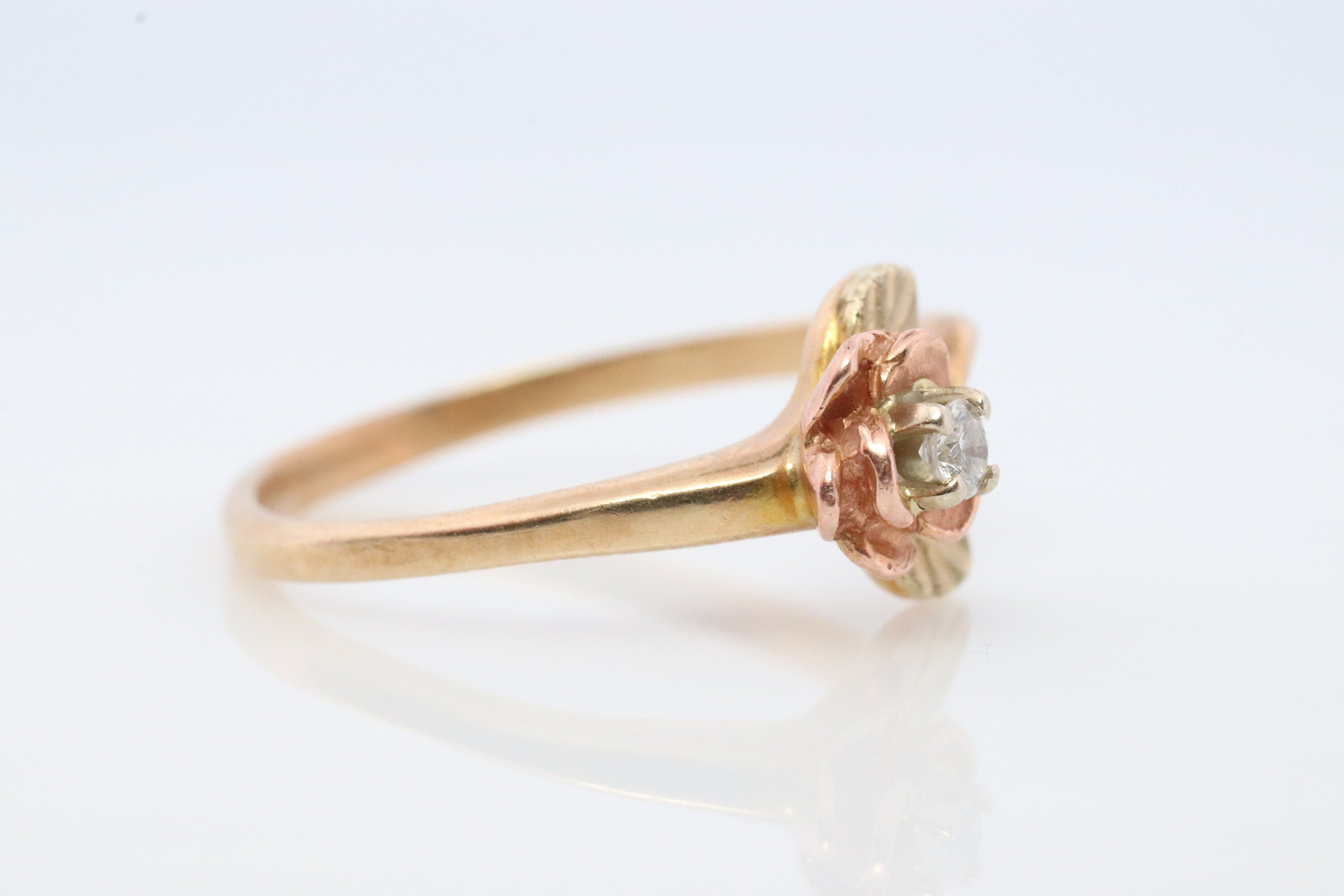 Black Hills Gold Ring. Diamond Ring. 10k Multi-Tone Gold. Dainty Black Hills Gold Design with diamond. Solitaire diamond Band