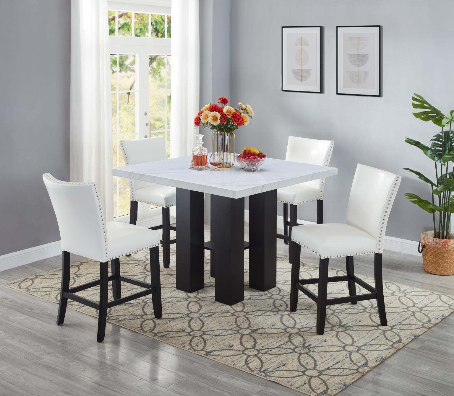 5PC Faux Marble Top Dining Set-White