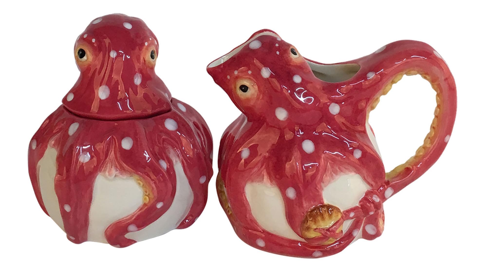 Blue Sky Clayworks Coastal Red Octopus Sugar and Creamer, Set of 2, Kitchen Accessories