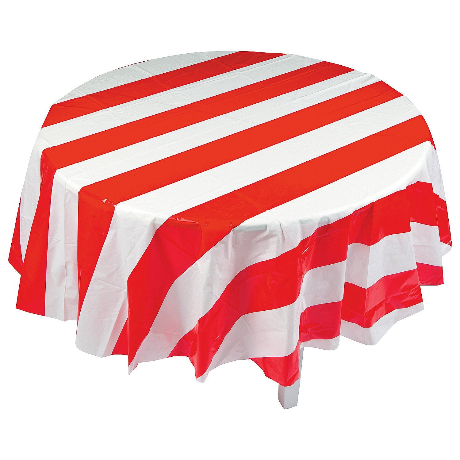 Fun Express Red & White Striped Round Plastic Tablecloth - Party Supplies - 1 Piece