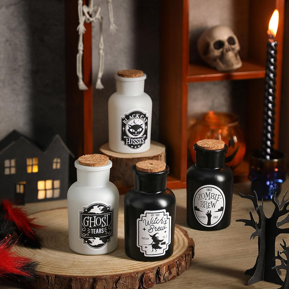 4 Potion Bottles with 12Pcs Label Stickers for Halloween