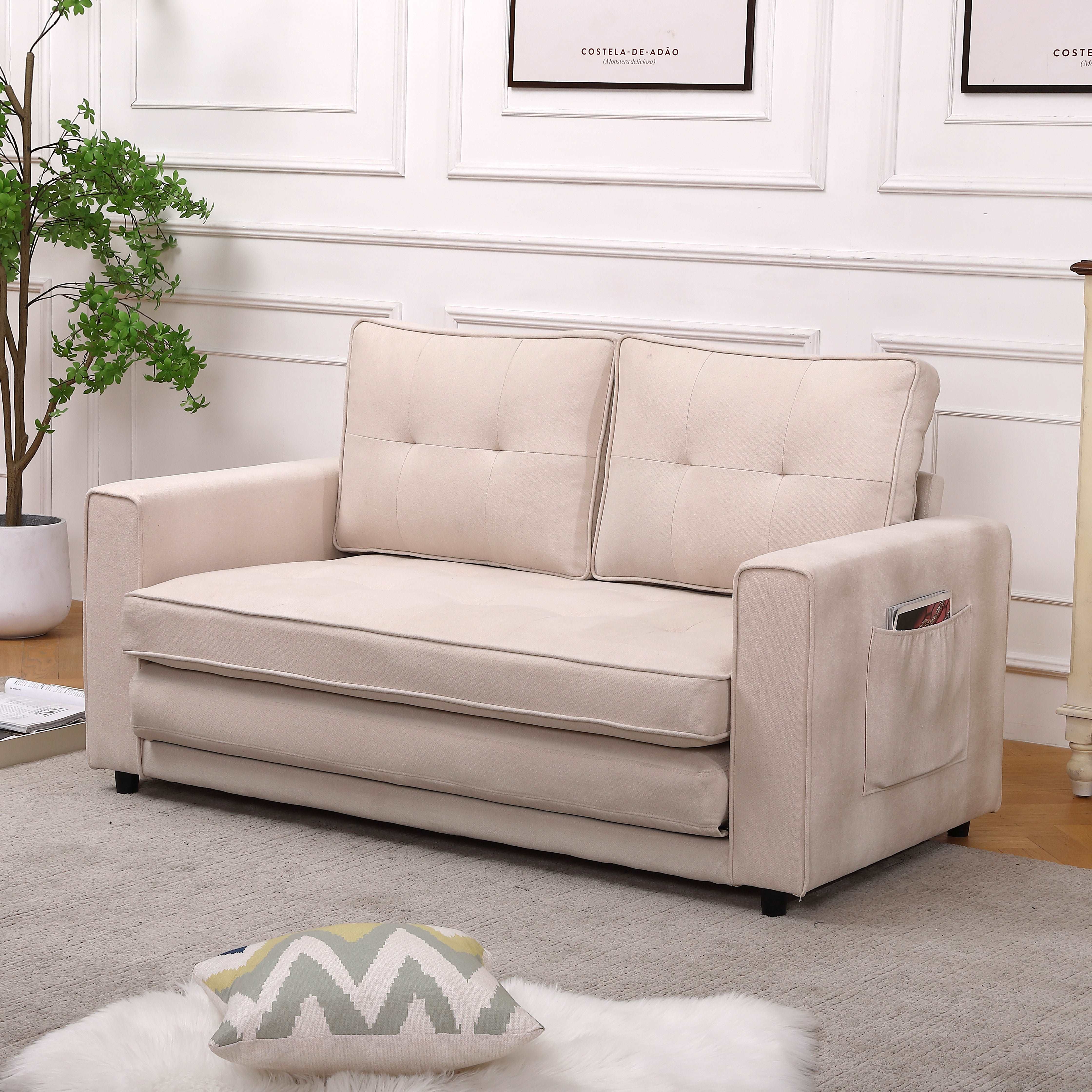 Bellemave 3-in-1 Upholstered Futon Sofa Convertible Floor Sofa bed,Foldable Tufted Loveseat
