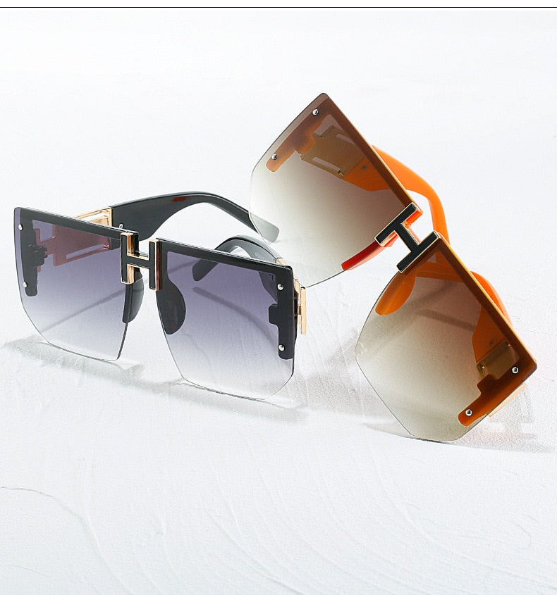 Luxury Brand Designed Rimless Oversized Sunglasses Women Men Fashion