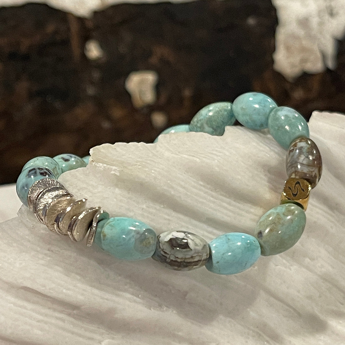 AQUA Dragon Skin Agate Stretchy OCEAN WAVES Bracelet