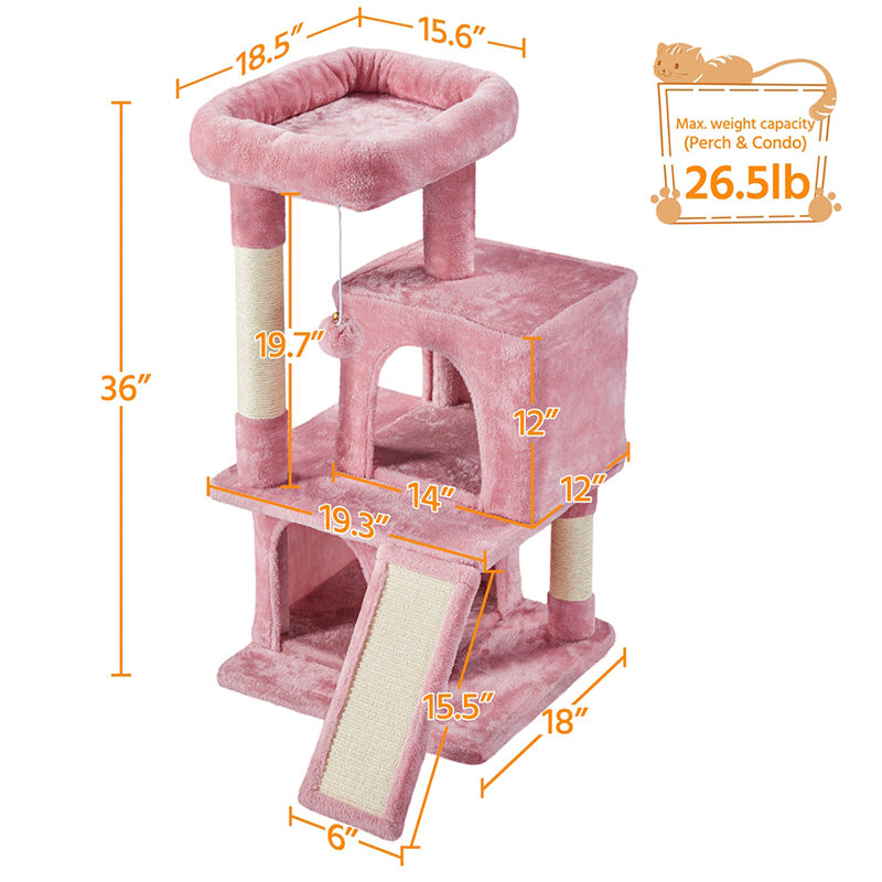 Barbie style pink cat tree with condo and scratcher
