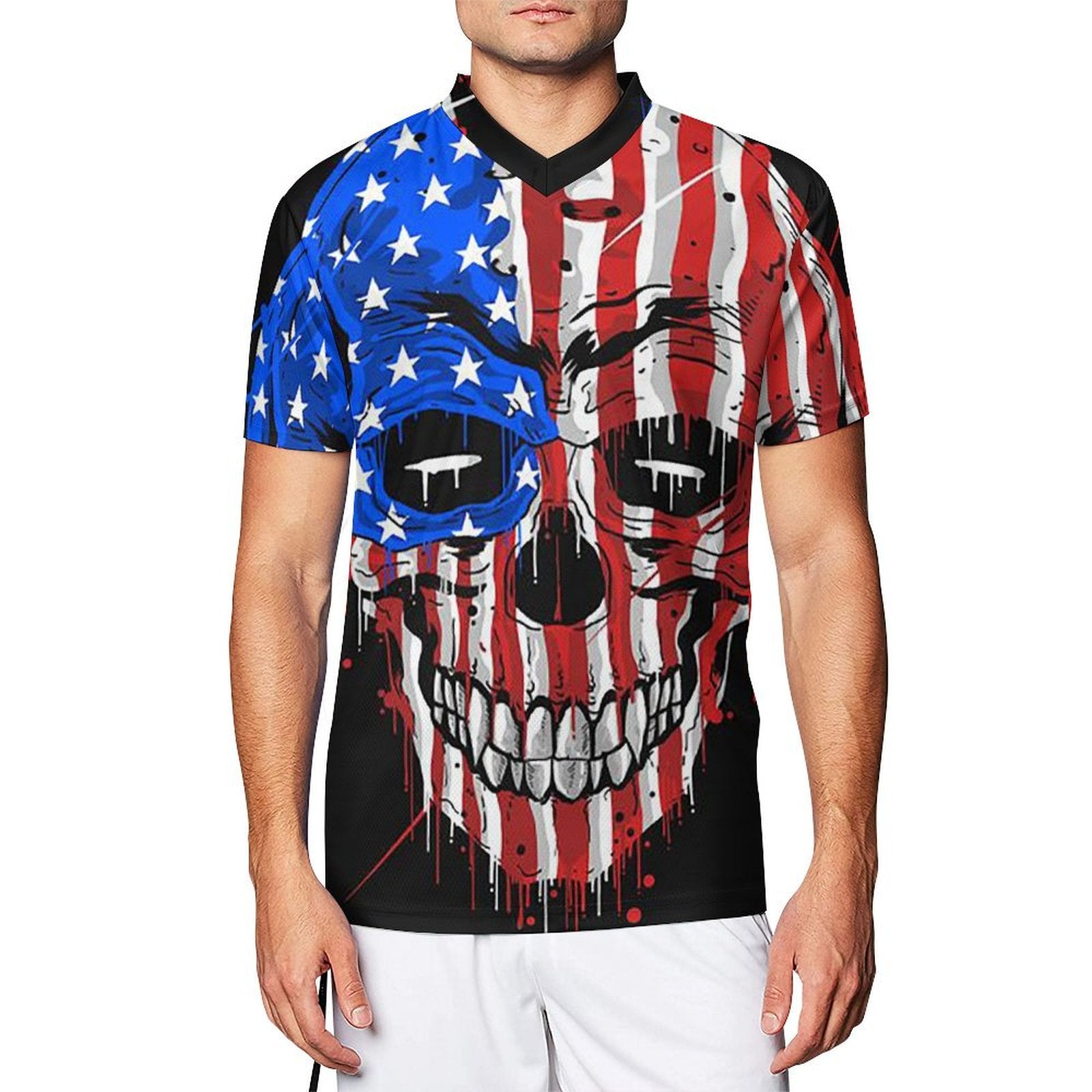 2024 Custom Calavera Con La Bandera De Estados Unidos  Halloween Skull Football Clothes 2024 White S