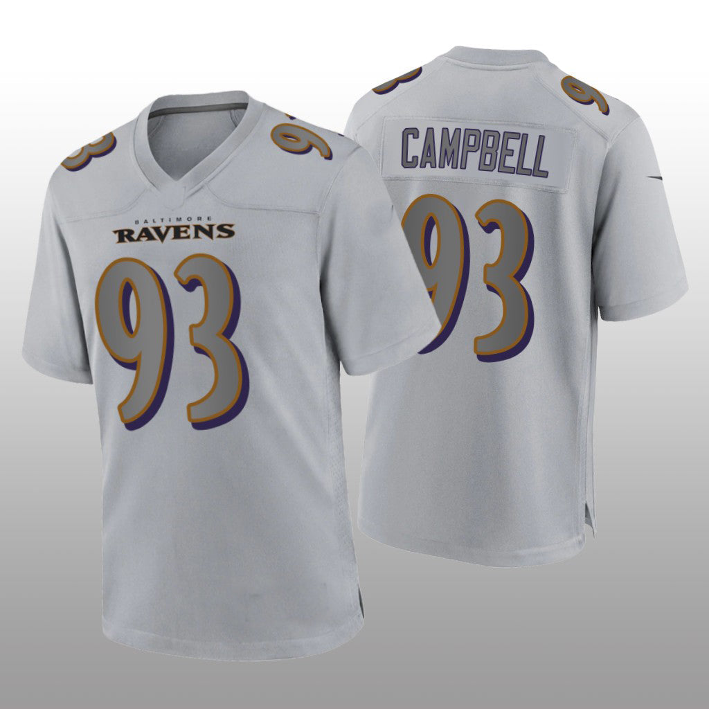 B.Ravens #93 Calais Campbell Gray Atmosphere Game Jersey Stitched American Football Jerseys 1236