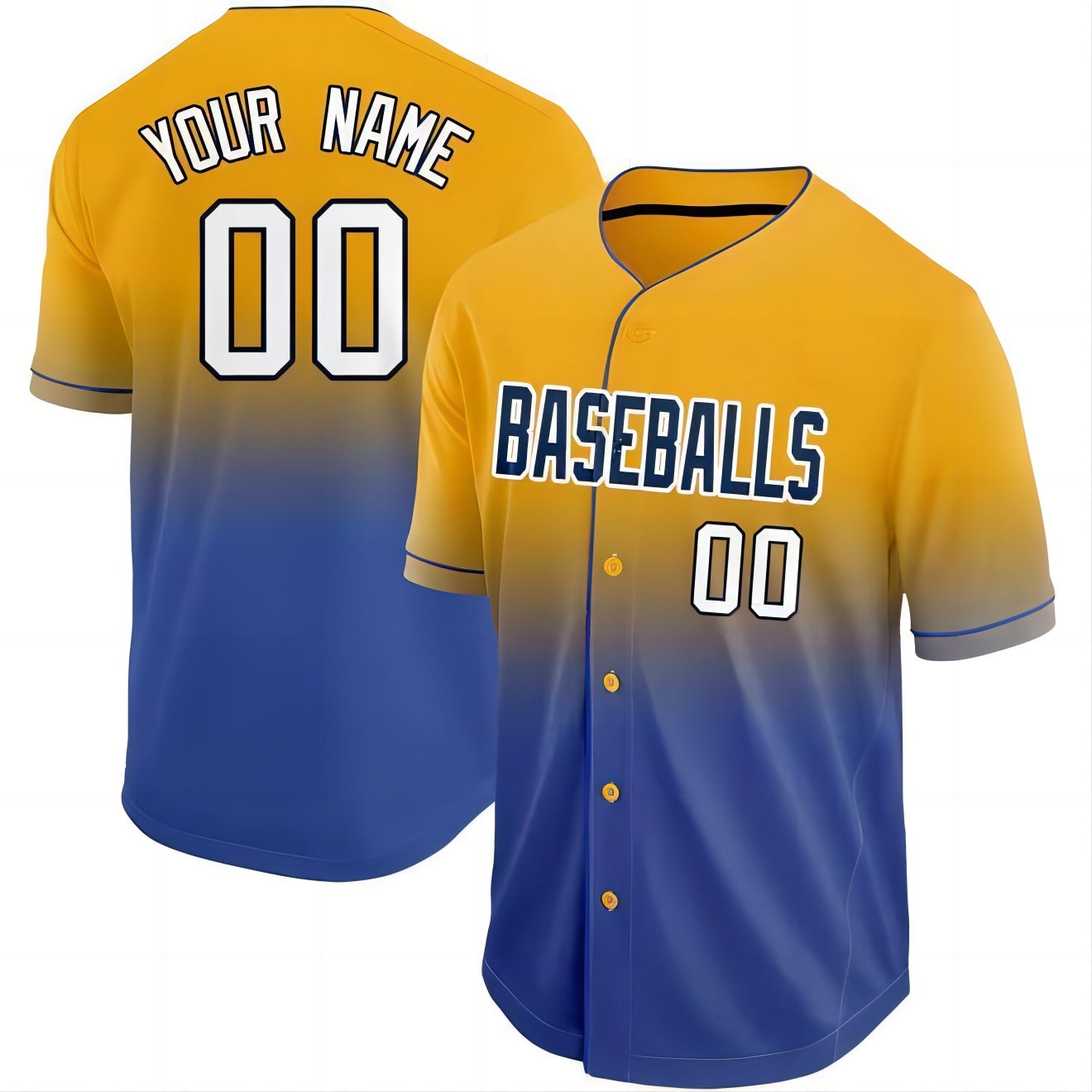 Baseball Jerseys Custom Gold White-Royal Fade Baseball Jersey 1398