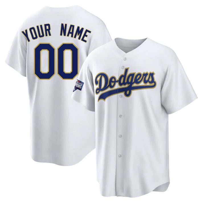 Baseball Jerseys Custom Los Angeles Dodgers White Gold Program Stitched Jerseys 1448