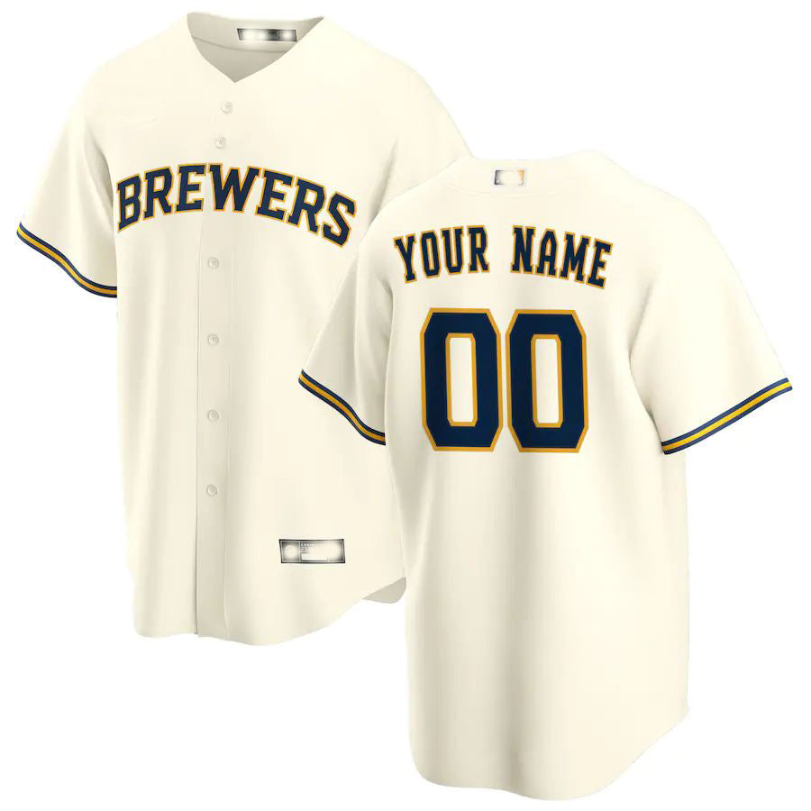 Baseball Jerseys Custom Milwaukee Brewers Cream Home Replica Custom Jersey 1455