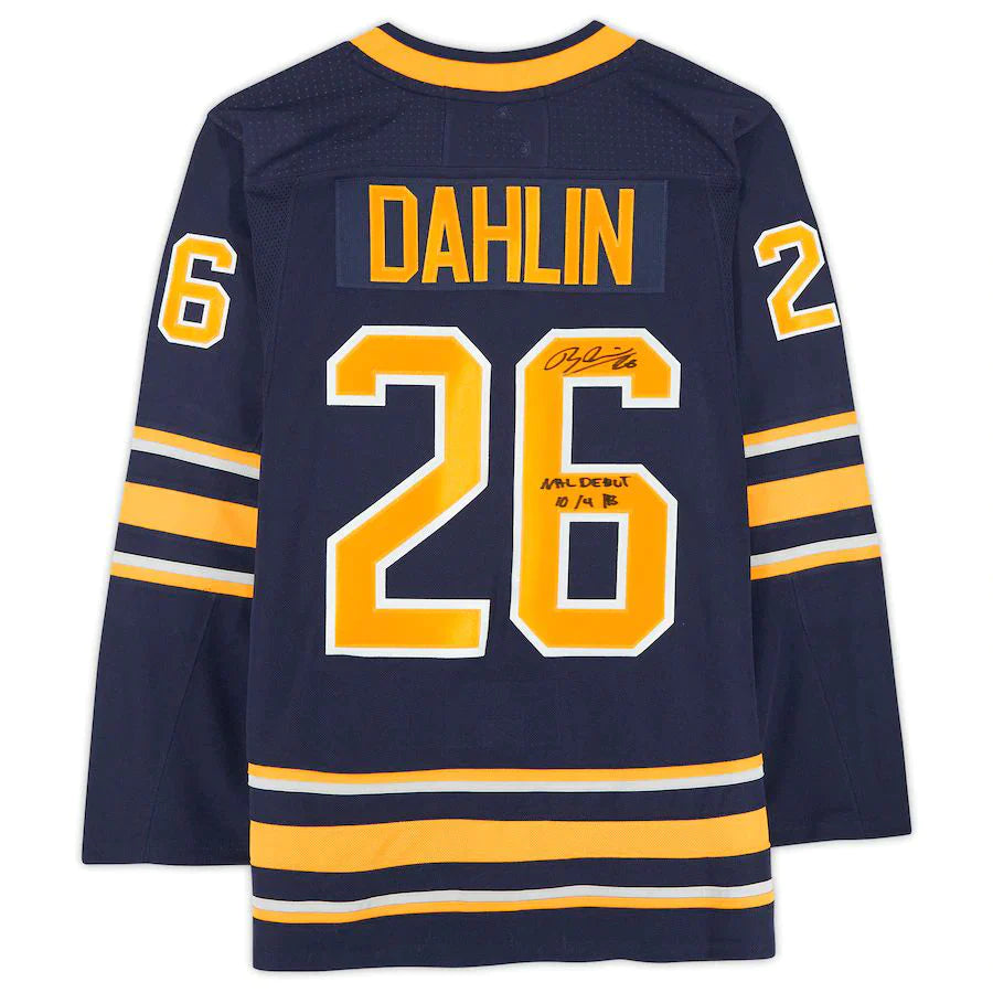 B.Sabres #26 Rasmus Dahlin Fanatics Authentic Autographed Jersey with Debut 10-4-18 Inscription Navy Stitched American Hockey Jerseys 1266