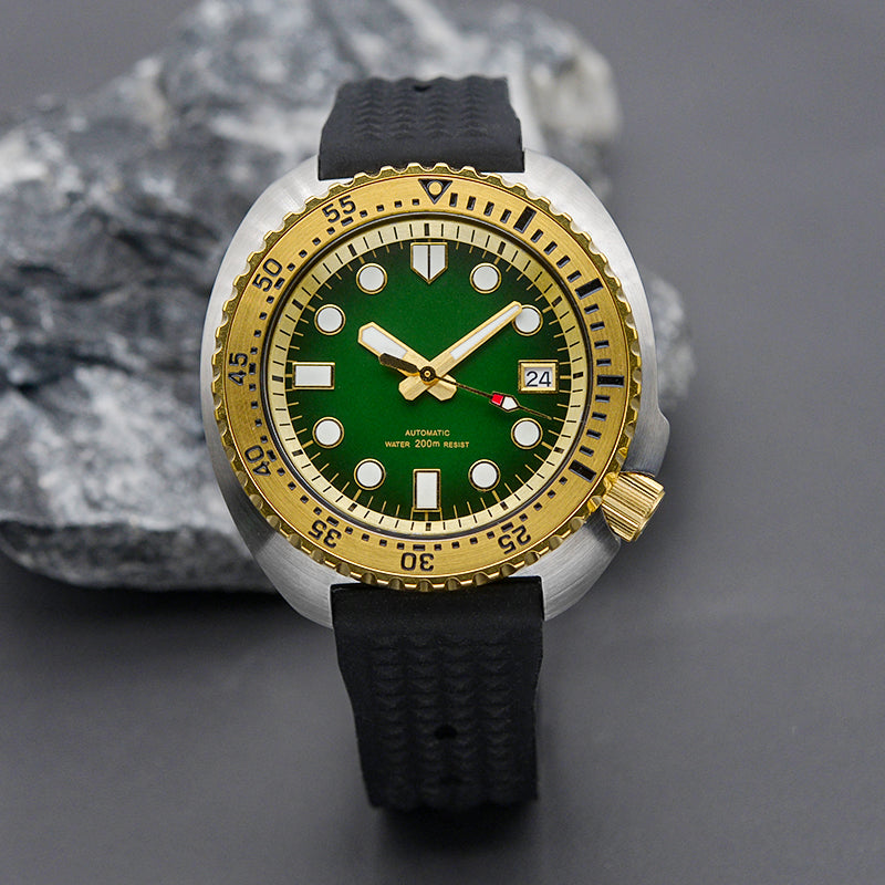 KARAJAN Mod Silver Turtle Dive Watch with Gold Bezel