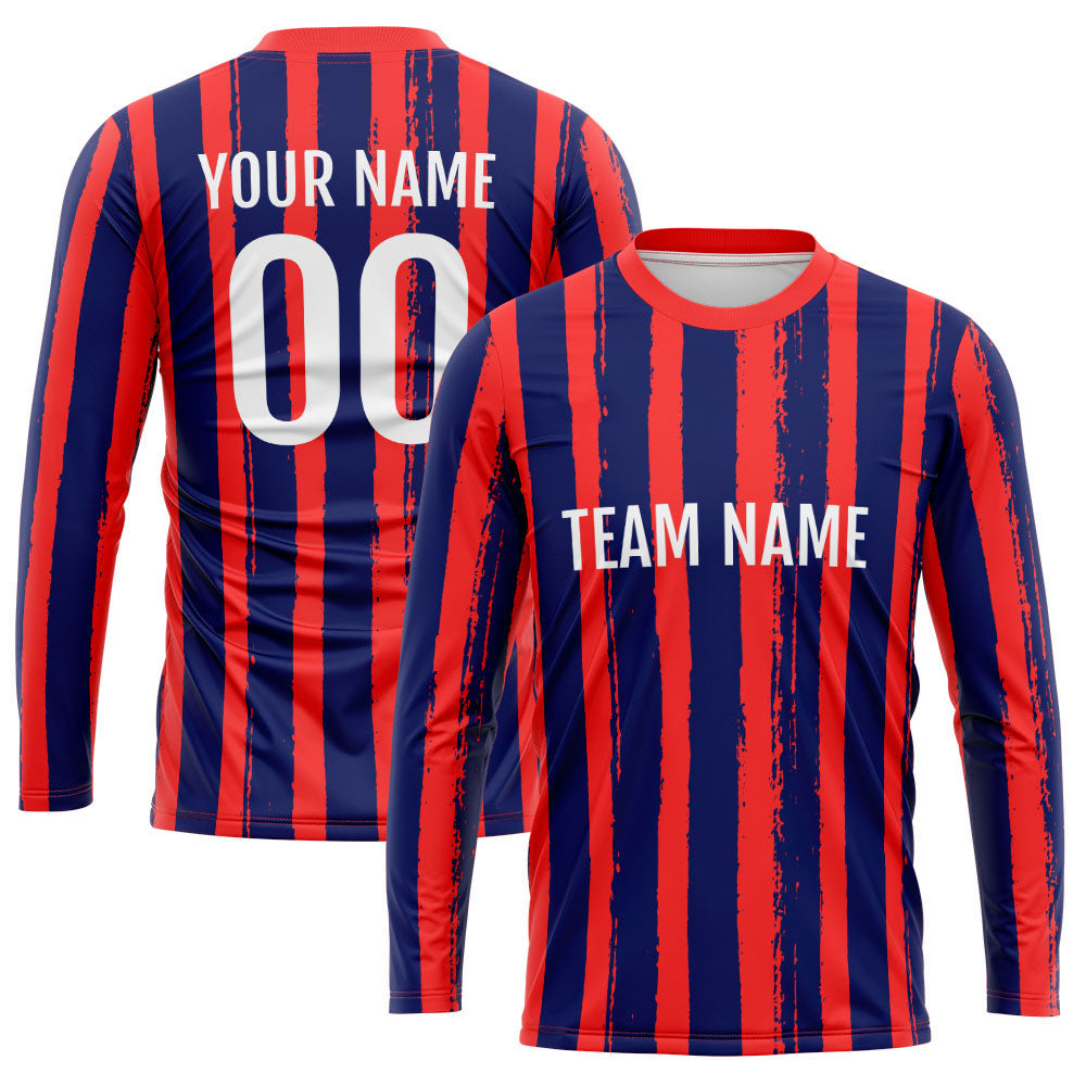 Custom Basketball Soccer Football Shooting Long T-Shirt for Adults and Kids Stripe-Red-Navy