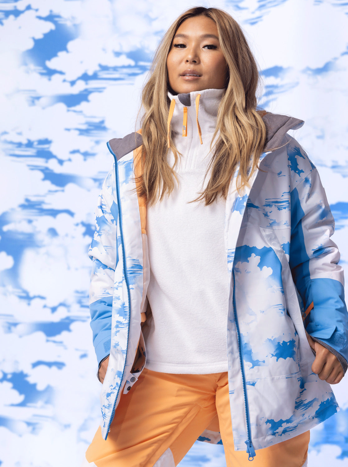 Chloe Kim Technical Snow Jacket - Azure Blue Clouds