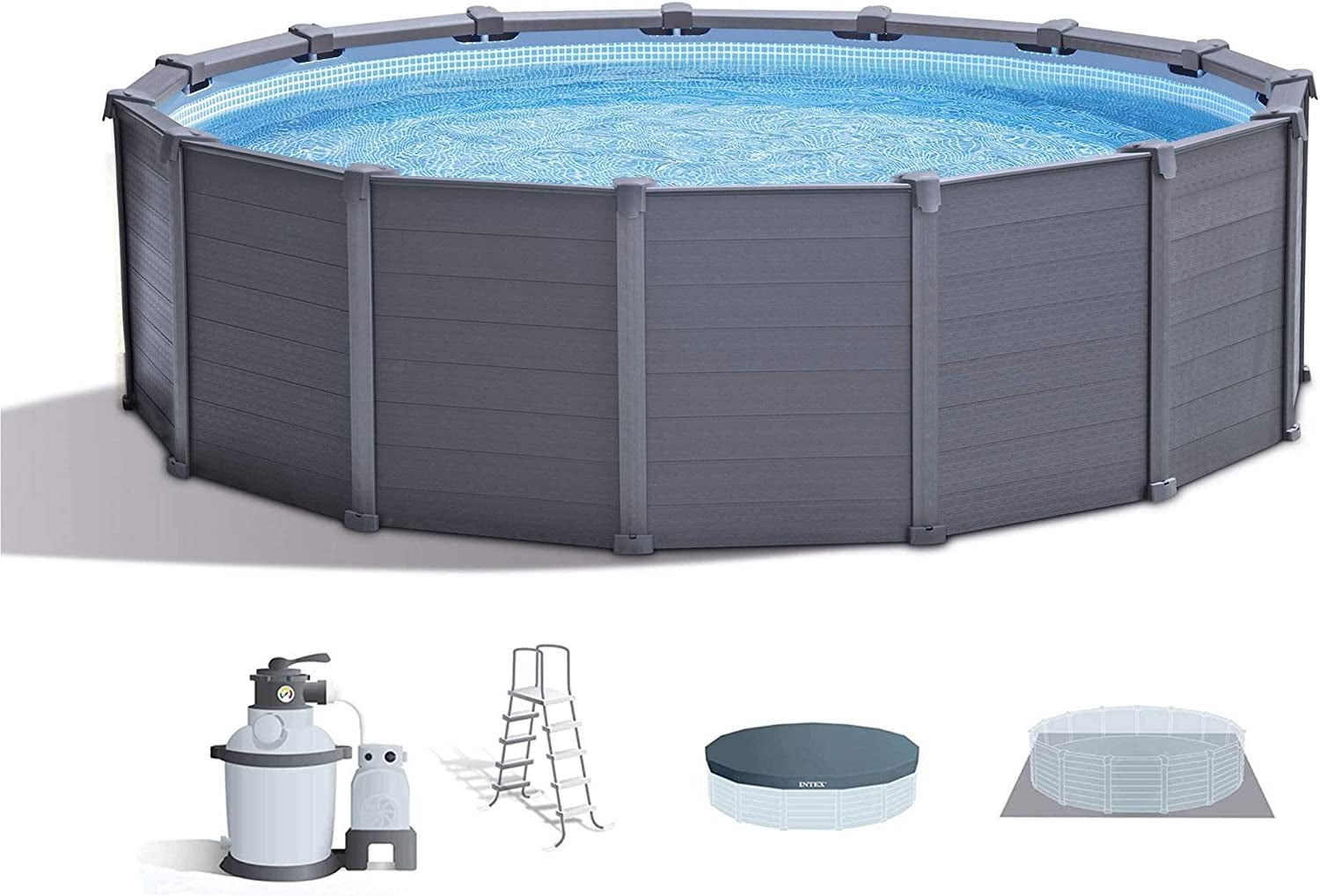 15.6Ft X 49In above Ground Swimming Pool Set W/Sand Filter Pump & Ladder