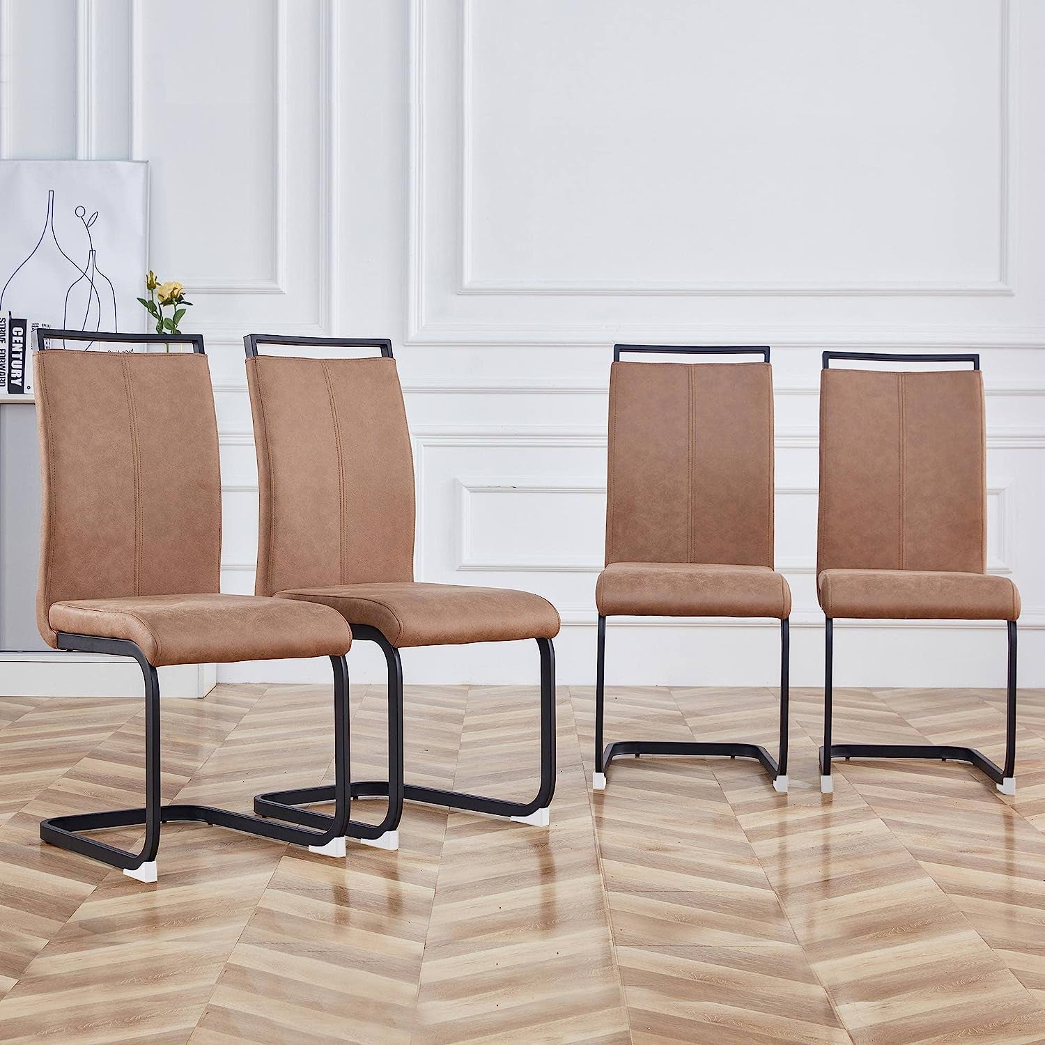 Leathaire Padded Dining Chairs Set of 4 with Metal Legs