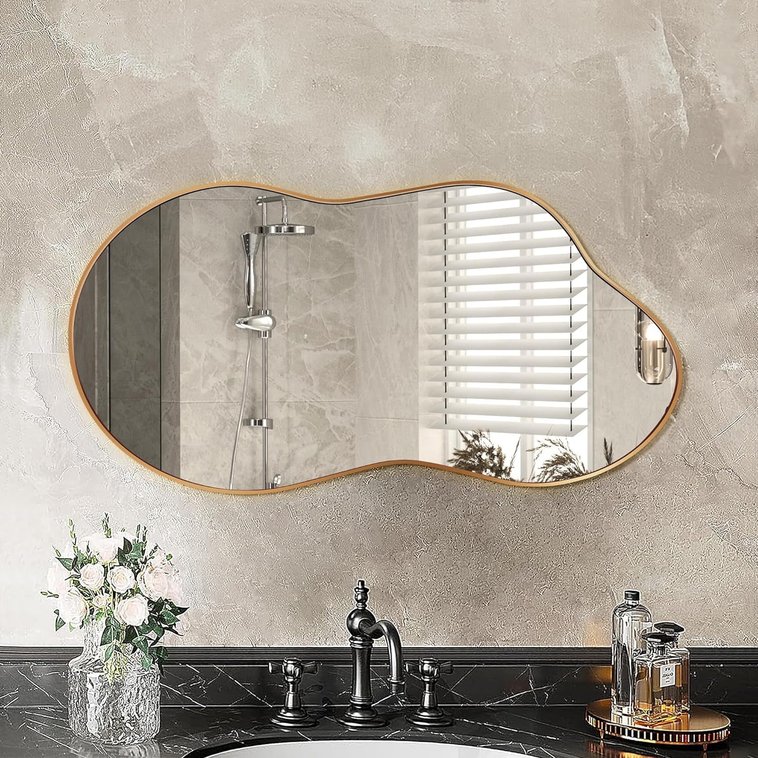 Irregular Wall Mirror - Wall Mirrors Decorative 20X36 Gold Asymmetrical Mirror Aviation Aluminum Alloy Frame for Bathroom, Bedroom, Living Room, Cloakroom, Entryway