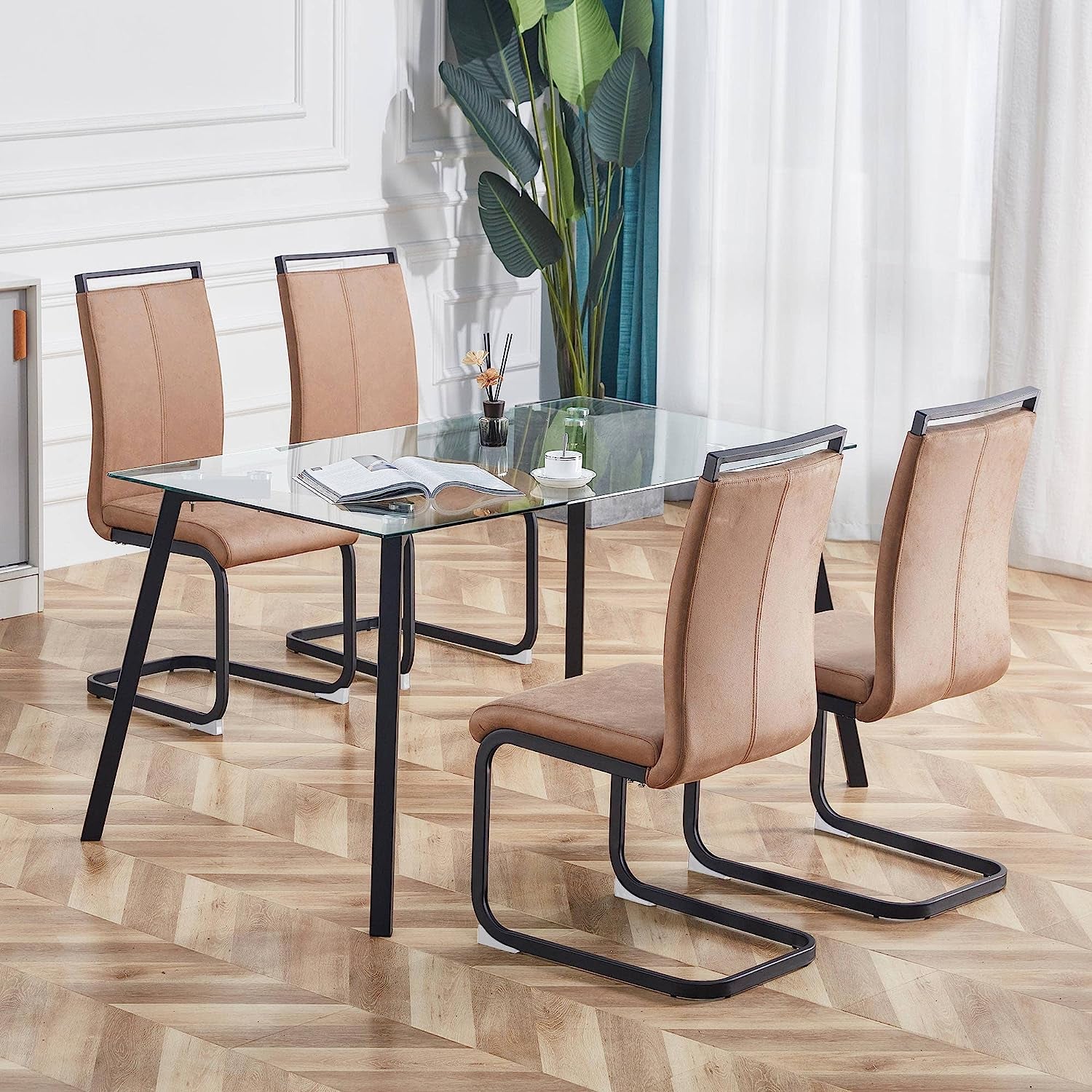 Leathaire Padded Dining Chairs Set of 4 with Metal Legs